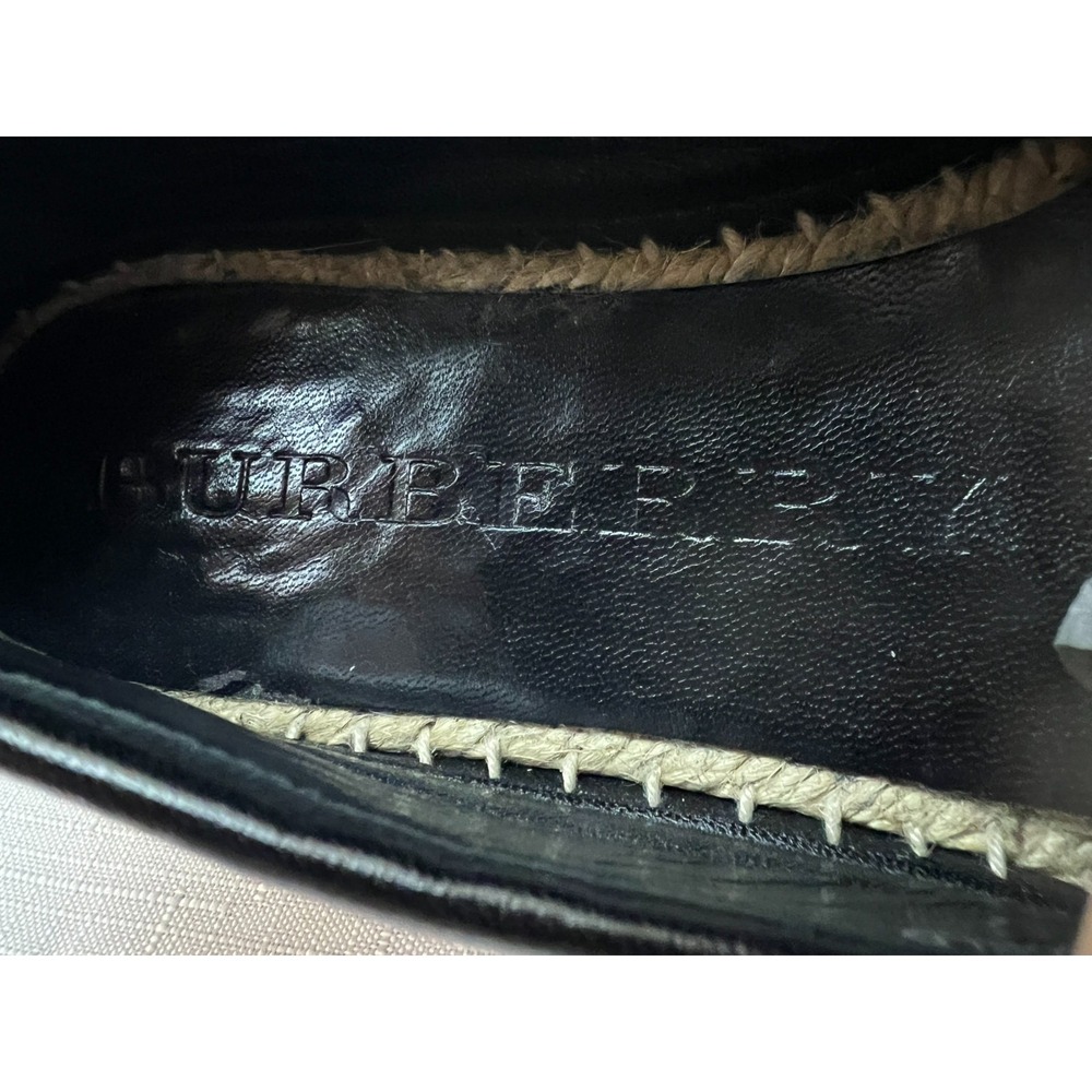 New Burberry Espradrille Flat Shoe Black Tan Stripe Slip-on Rubber Sole SZ 38.5 - Picture 8 of 10